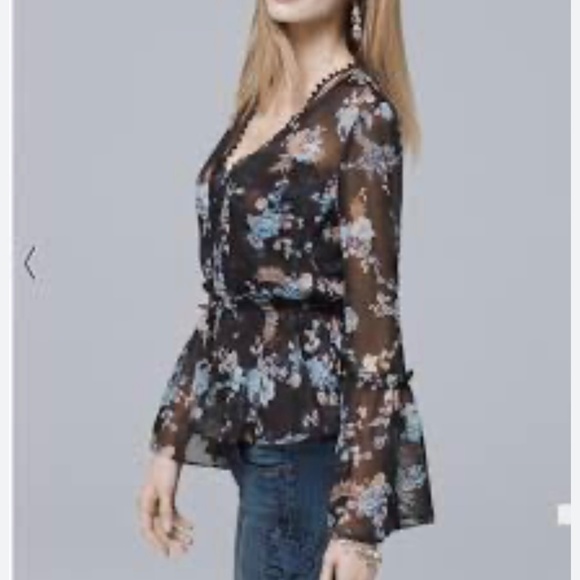 WHBM Floral Blouse Flowy Sheer Long Sleeve Size M - Picture 6 of 6